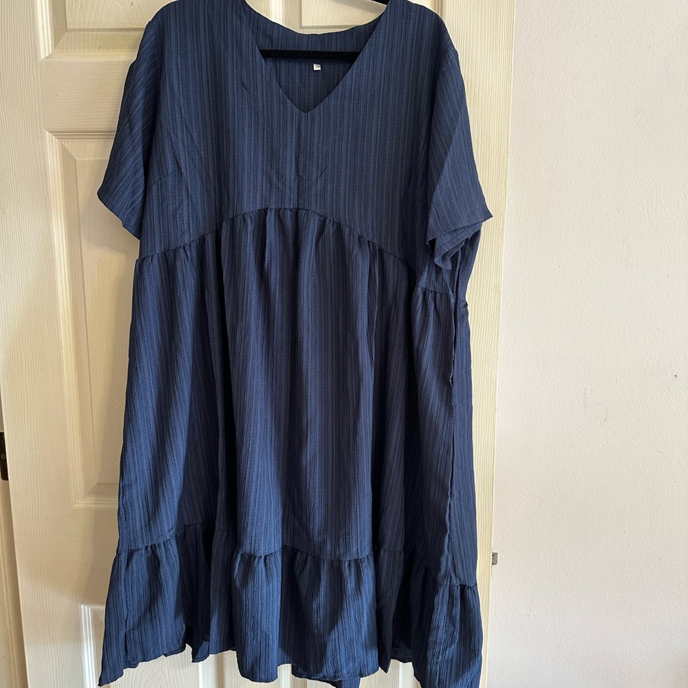 Navy Blue V-Neck Tiered Dress